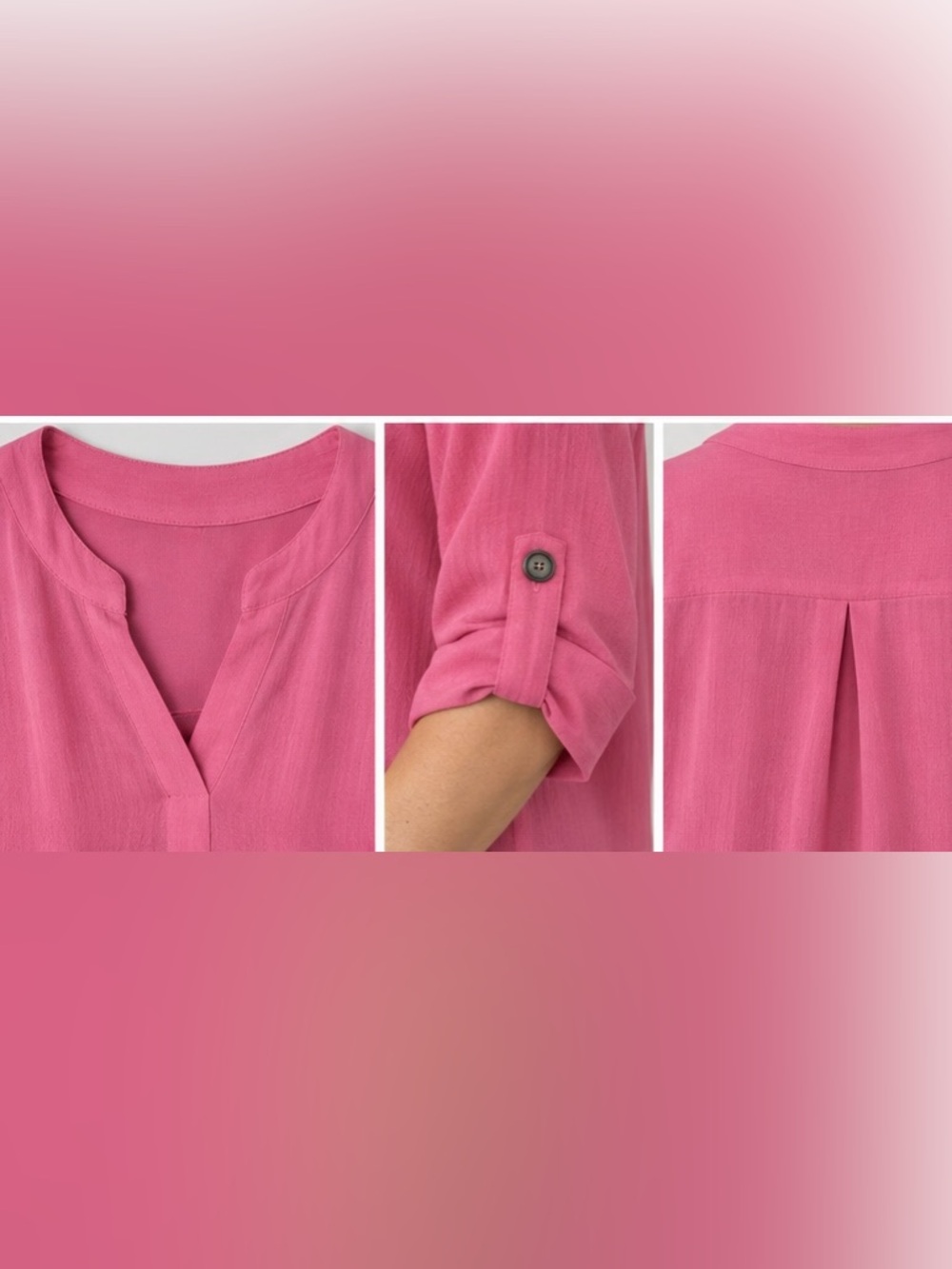 Dear Scarlett Pink Split V-Neck Roll-Tab Sleeve Tunic NWT - Picture 4 of 10
